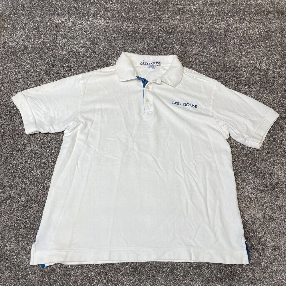 Grey Goose Shirt Mens Medium Polo Short Sleeve Chest Embroidered White